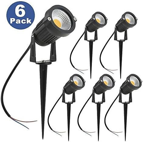 Lawn Lamp Spike Lights Decorative Landscape Garden LED Solar Powered 5W COB Outdoor Spotlight 12V 24V Warm White for Garden Yard Pathway (6 Pack)