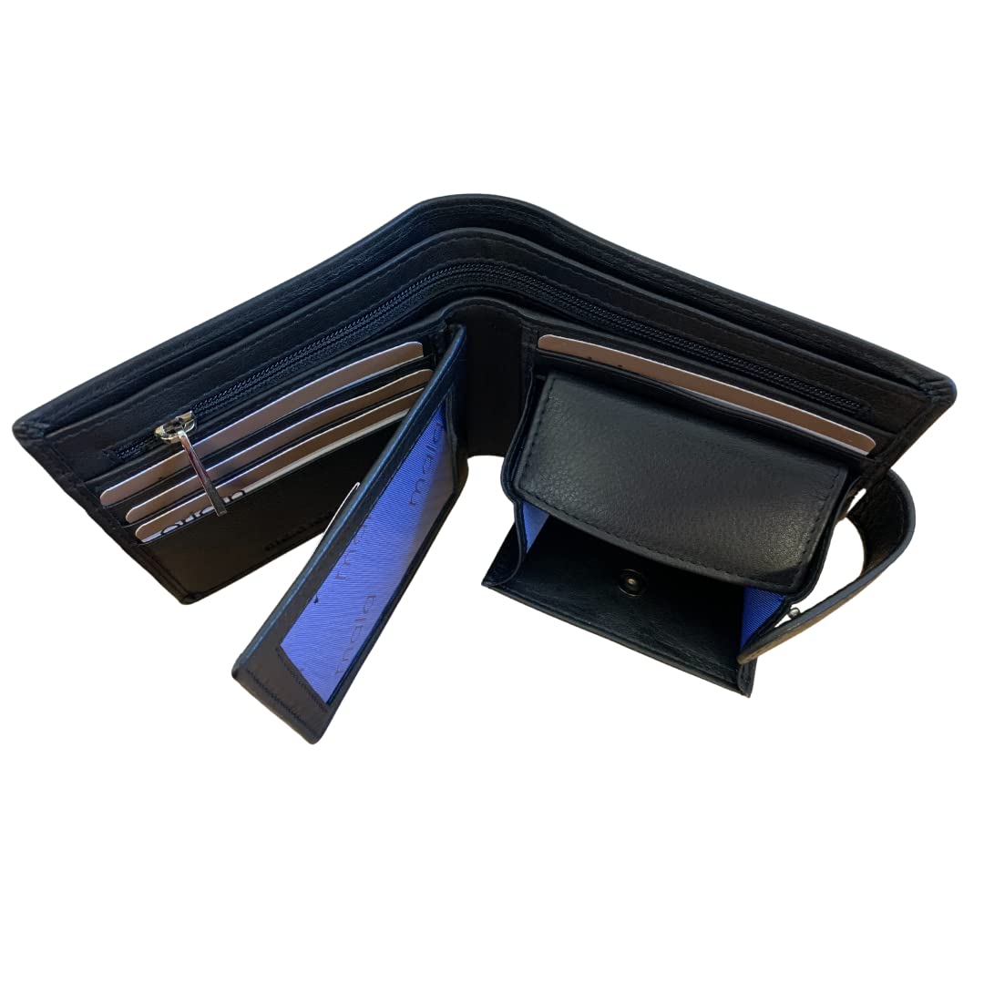 Mala Leather Black Leather Wallet with Coin Pocket and RFID Protection (Black)
