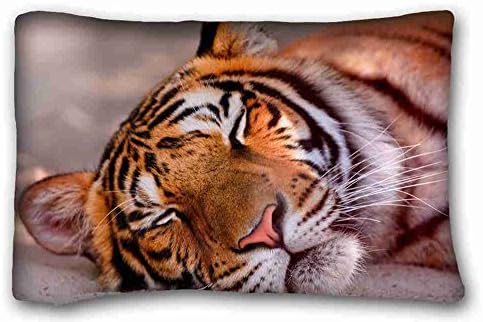 Custom Cotton &amp; Polyester Soft ( Animals tiger faces sleeping big cat ) Custom Cotton &amp; Polyester Soft Rectangle Pillow Case Cover 20x30 inches (One Side) suitable for King-bed PC-Green-33767