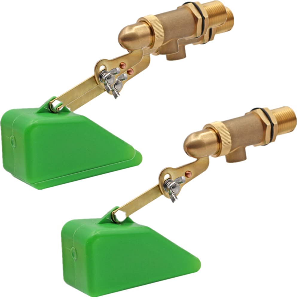 MUALROUS 2PCS 1/2" Brass Valve with Plastic Floating Valve for Tank Mounting, Floating Ball Valve with Adjustable Arm for Aquarium Sheep Waterer
