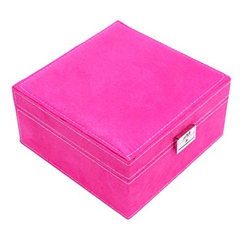Feamos Jewelry Box Velvet Storage Organizer for Ring Earring Necklace with Mirror (Hot Pink)
