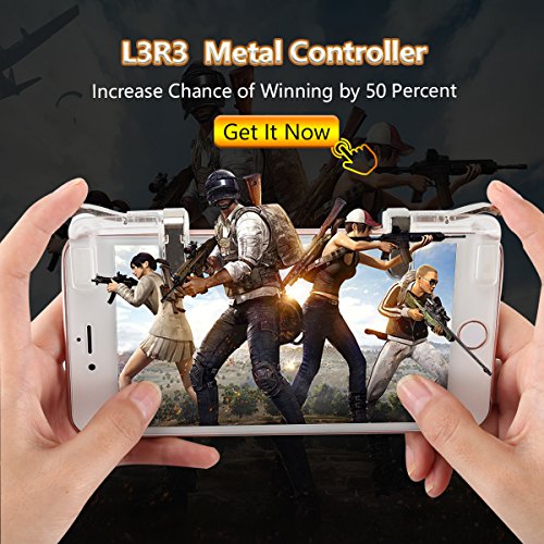 Mobile Game Controller Aimus L1R1 Sharpshooter Aiming Triggers for PUBG/Fornite/Knives Out/Rules of Survival, Fits for 4.5-6.5inch Android Phone/iPhone [1 Pair, Upgraded Metal Edition] (Clear)