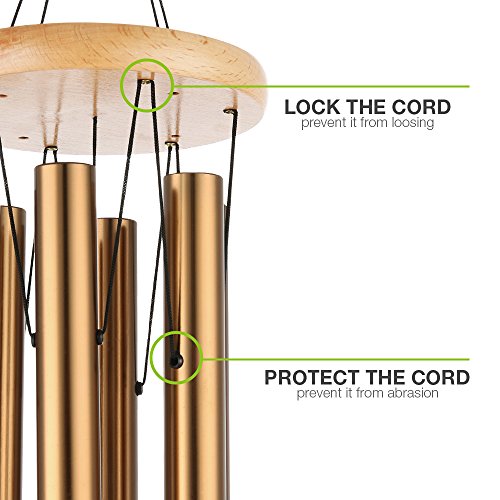 Garden Wind Chimes, Cozzine Musical WindChime Sweet Sound For Outdoor Indoor Relax Meditation, Percussion Instrument Aluminum Tubes Wood Medium Large Wind Chime, Copper Color (31.5 inch) - Thumbnail 5