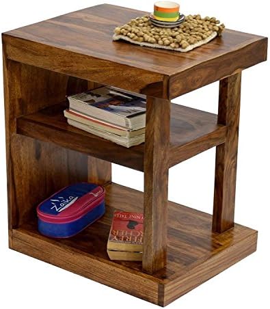 RSFURNITURE Sheesham Wood Bedside End Table for Bedroom with Shelf (Brown)