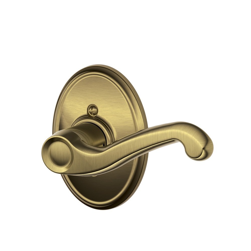Photo 1 of SCHLAGE Flair Right Handed Lever with Wakefield Trim Non-Turning Lock, Antique Brass (F170 FLA 609 WKF RH)