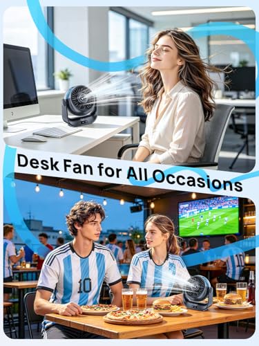 Ventilateur Brumisateur Bureau - 5000mAh Mini Ventilateurs Silencieux de Table avec 5 Vitesses, Ecran LED & Réglable à 90°, Petit Table Fan USB Rechargeable pour Chambre Bureau Extérieur (Noir)