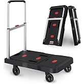 Platform Truck Foldable Push Cart Dolly 330lb Weight Capacity, Adjustable Hand Truck Handle with 360 Degree Swivel Wheels for Garage Garden Home &amp; Office Use, Black