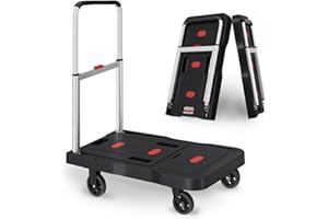 DRTAKEPEAK Platform Truck Foldable Push Cart Dolly 330lb Weight Capacity, Adjustable Hand Truck Handle with 360 Degree Swivel Wheels for Garage Garden Home & Office Use, Black