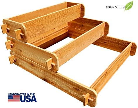 Timberlane GardensRaised Bed Kit 3 Tiered (1x3 2x3 3x3) Western Red Cedar Elevated Planter with Mortise and Tenon Joinery 3 Feet x 3 Feet