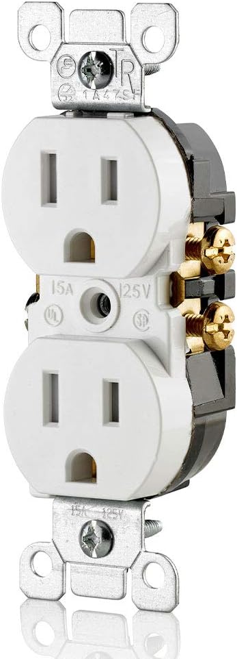Leviton T5320-WMP M22-Straight Blade Tamper Resistant Duplex Receptacle, 125 V, 15 A, 2 Pole, 3 Wire, 10 pack, White - - 
