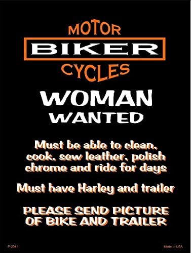 Biker Woman Wanted Metal Sign