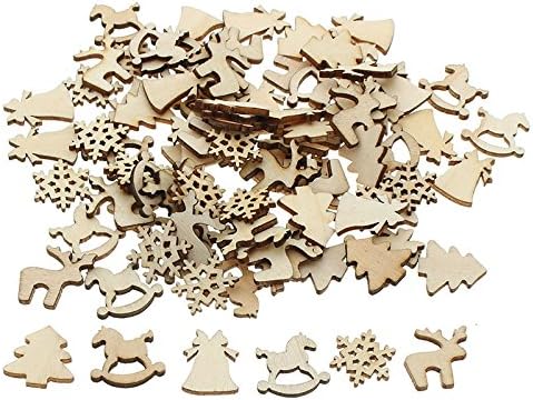100Pcs Natural Color Tree Snowflake Wooden Ornament Scrapbooking Embellishments Christmas Home Party Decor Wood Craft 20-22mm by iDONO