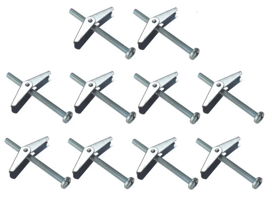 TERF® M5 X 50mm Wing Spring Toggle Bolt With Machine Screw for Plasterboard Hollow Wall and Door Fixings - Pack of 10