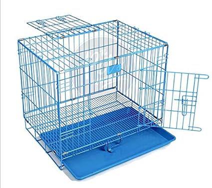 The Pets Company Double Door Folding Metal Dog Cage with Paw Protector, for Large Dogs, Giant, Blue, 42 Inch