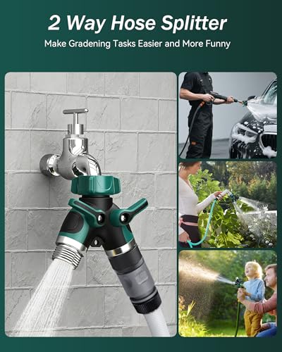 Garden Tap Splitter, 3/4" Dual Y Distributor 2 Way with Independent Switch and Adjustable and Lockable Automatic Irrigation Adapter, for Washing Machine, Gardens