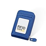 Hibate RFID Blocking Genuine Leather Credit Card Holder Case Mens Travel Wallet - Blue