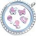 Pink Leaf Pattern Snap Charm GS951 (Standard 18mm Size)