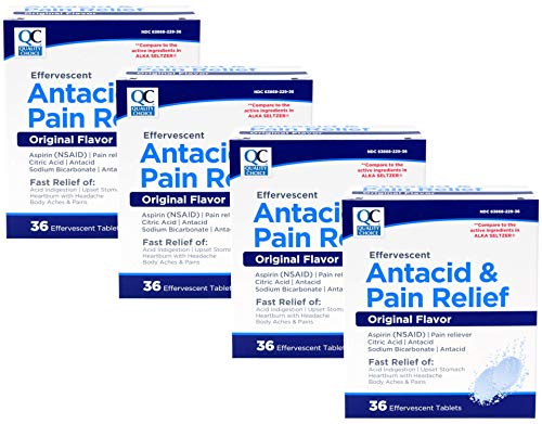 Quality Choice Effervescent Antacid & Pain Relief Original Flavor 36 Tablets Pack of 4