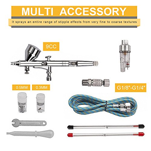 180K Airbrush Kit,Fy-Light Dual Action Air Brush Kit Spray Gun Air Hose with 0.2mm/0.3mm/0.5mm Needle for Complete Set for General-Purpose Art-and-Craft Projects Tattoo Makeup Nail Model-Railroad