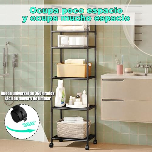 Estante de metal de 6 niveles con ruedas, fácil de montar, puede almacenar microondas, utensilios de cocina, aperitivos, adecuado para el cuarto de baño, oficina y cocina estante de almacenamiento