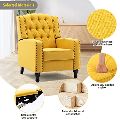 Vicluke Tufted Pushback Recliner Chair, Modern Linen Accent Chair with