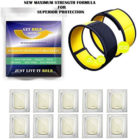 GET BOLD SPORTS Waterproof Mosquito Repellent Bracelet, Pack of 2 / 10 Refills - Yellow