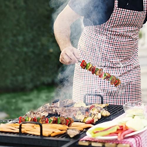 HAKSEN Stainless Steel Skewers, 12PCS 17inches Flat Metal Barbecue Skewers for Shrimps Meat Chicken Vegetables, BBQ (Plus Skewer Tip Covers, 1PC Scouring Pad and 1PC Storage Bag)