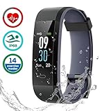 CHEREEKI Fitness Tracker [Latest Version], Color Screen Activity Tracker Smart Bracelet Waterproof IP68 Pedometer Watch 24-Hours Heart Rate Monitor/ 14 Sport Modes for Android & iOS (Black and Gray)