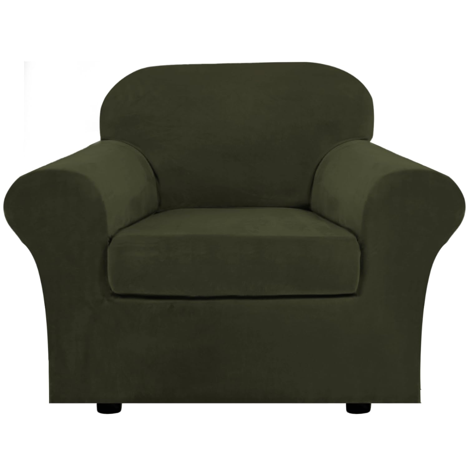 Photo 1 of **WASH RECOMMENDED** H.VERSAILTEX Rich Velvet Stretch 2 Piece Cover Chair Slipcover Sofa Cover Furniture Protector Couch Soft with Elastic Bottom Chair Couch Cover Width Up to 49 Inch (Chair, Olive)