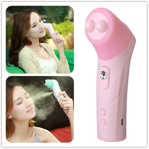 Nano Handy 2-in-1 Multi-Functional Facial Steamer, Flexible Vibrating Massager, Handy Mist Sprayer, Portable USB Rechargeable Face Beauty Instrument (Pink)