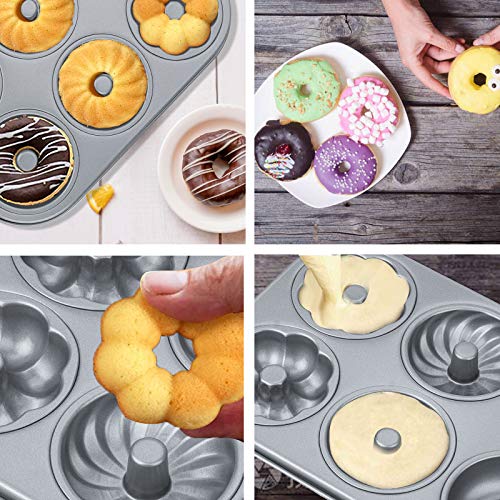 Donut Baking Pans, NonStick 6Cavity With 3 Different Style Donut Pan