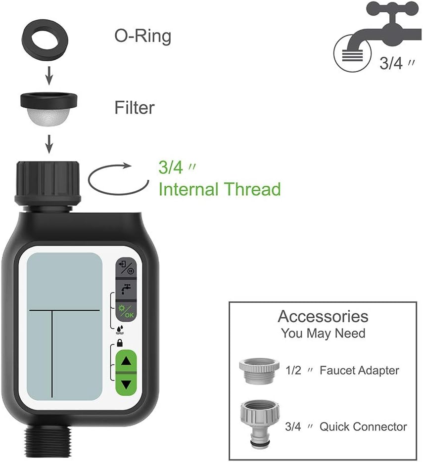 Kacsoo Digital Irrigation Timer, Hose Automatic Watering Timer with Big LCD Irrigation Controller Rain Sensor,3 Separate Irrigation Programs, Faucet Digital Watering Timer for Outdoor Garden Lawn: Home & Kitchen