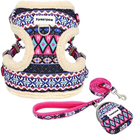 Forestpaw Multi-Colored Cat & Dog Harness and Leash Set,Soft & Comfortable Puppy Vest Harness,Step in Dog Harness for Small,Pink,S