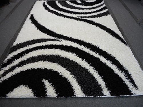Black White Gray Super Soft Thick Long Pile Art Deco Designer Look 5x7 Shaggy Rug High Quality Durable Non Slide Modern Design Heavy Shaggy Rug