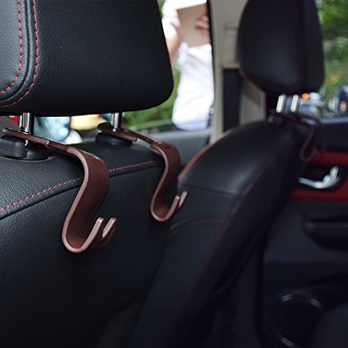 Follicomfy Car Headrest Hanger Auto Universal Organizer Back Seat Storage Hooks (Set of 4,Brown) - Thumbnail 3