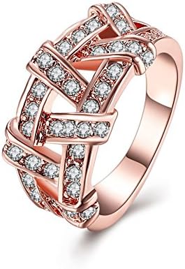 Hitaocity 18k Rose Gold Plated Rhinestone Personality Fashion Wedding Engagement Promise Rings (8)