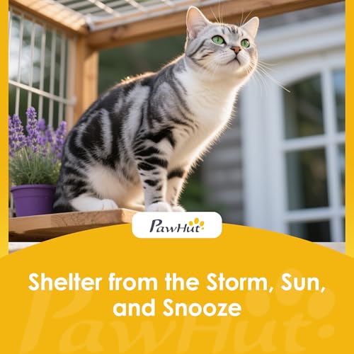 PawHut Catio Outdoor Cat Enclosure, Wooden Cat House on Exercise Wheels Indoor Outdoor, Kitty Cage with Resting Box, Waterproof Roof, for 2 Cats, 25.6" x 25.6" x 63", Dark Grey