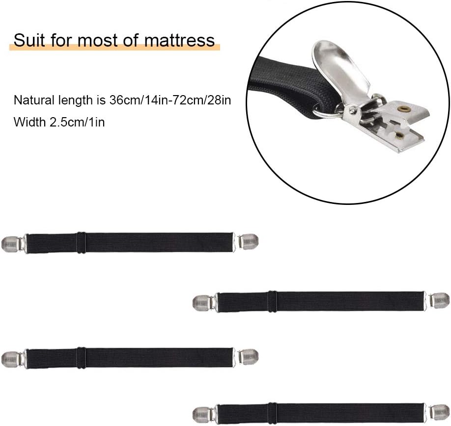4Pcs Adjustable Bed Sheet Straps Clips, Elastic Mattress Sheet Fasteners Holder and Suspenders, Grippers to Hold Sheet, Mattress, Sofa, Couch, Table Cloth, Recliner Ironing Board Cover and More: Home & Kitchen