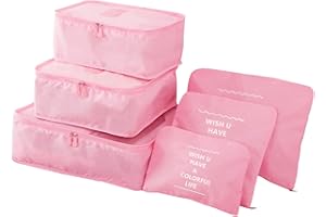 GUIFIER 6 Pack Packing Cubes for Suitcases, Travel Luggage Packing Organizers Bags, Carry On Luggage Organizer, Travel Bag Organizer Storage Bags, Travel Cubes Compression(Pink)