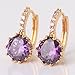 GULICX Cubic Zirconia Yellow Gold Tone Round Created Amethyst Purple Stone Hoop Earrings