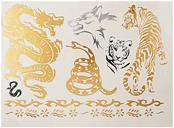 OOFAYZBL 1pc Flash Gold Silver Metallic Temporary Tattoo Dragon Snake Tiger Wolf Pattern Tattoo Sticker GH-08