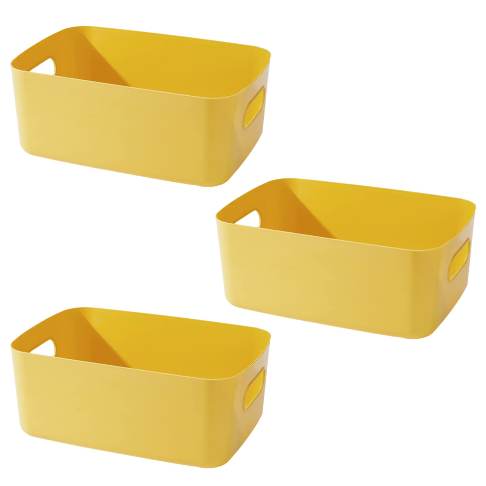 Yngffb Set of 3 Small Plastic Storage Baskets, Office Home and Kitchen Tidy Organiser, For organizing stackable storage boxes with handles,19 x 13.5 x 7.5cm, (yellow)