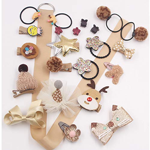 48PCS Baby Girls Hair Accessories Set Baby Hair Clips Fully Lined Cute Hair Bows Clips Elastic Hair Bands Bow Hair Ties Ponytail Holders for Little Girls Toddlers Kids Children (Pink+Khaki)