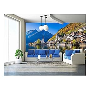 Scenic Picture-Postcard View of Famous Hallstatt Mountain Village - Removable Wall Mural | Self-Adhesive Large Wallpaper - 66x96 inches