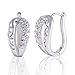Yves Renaud Unique U Shaped White Gold Plated Hoop Earrings with Sparkling White Sapphires Crystal Set - Nickel Free Hypoallergenic Pave Fashion Jewelry for Women