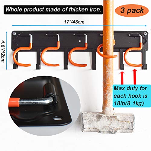 Storage Organizer for Garage With Hooks,Garden Tools Holder for Broom,Mop Rake and Yard Tool.Metal Rack Wall Mounted(Black) - Thumbnail 3