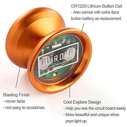YOSTAR Unresponsive Yoyo, MAGICYOYO Y02-AURORA Pro Yoyo with Ball Bearing Axle, Light Up Yoyo for Kids, 5 Yo Yo Strings Bag Glove (Orange with Pink Light)