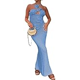 LOUSEA Women's Crochet Flower Coverup Dress Open Back Beach Swimsuit Cover Ups See Through Knit Dress