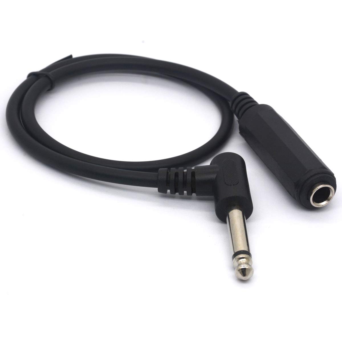 Right Angle 6.35 male to female cable, 1/4 Stereo TS Headphone Extension Cord for Guitar AMP Synths Amplifier Speaker Piano 50cm (Mono channel)