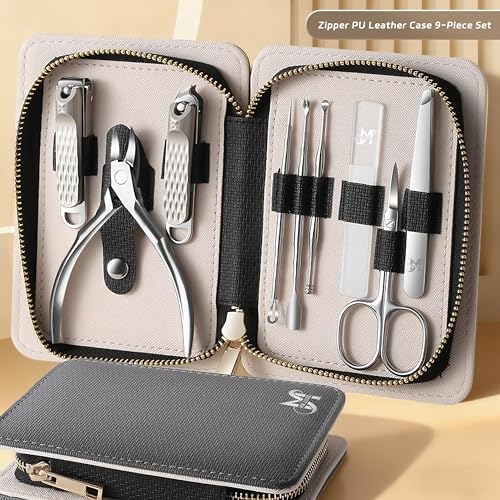 MR.LUXE Manicure Set- Professional 9-in-1 Manicure Pedicure Kit, Premium Stainless Steel Nail Clippers and Grooming Tools with Portable Textured Travel Case, Luxury Gift Set for Woman& Man.